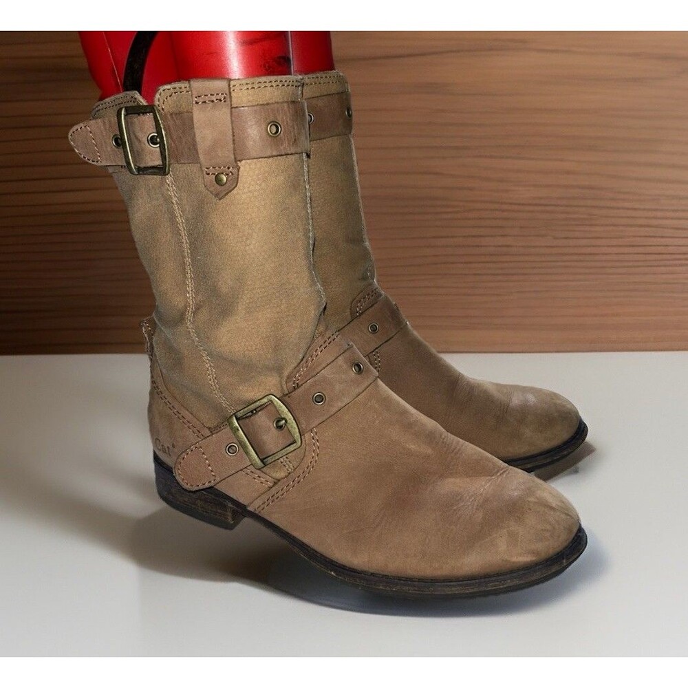 Womens CAT Midi Prairie Boots Harness Leather Buckle Sz 7 M